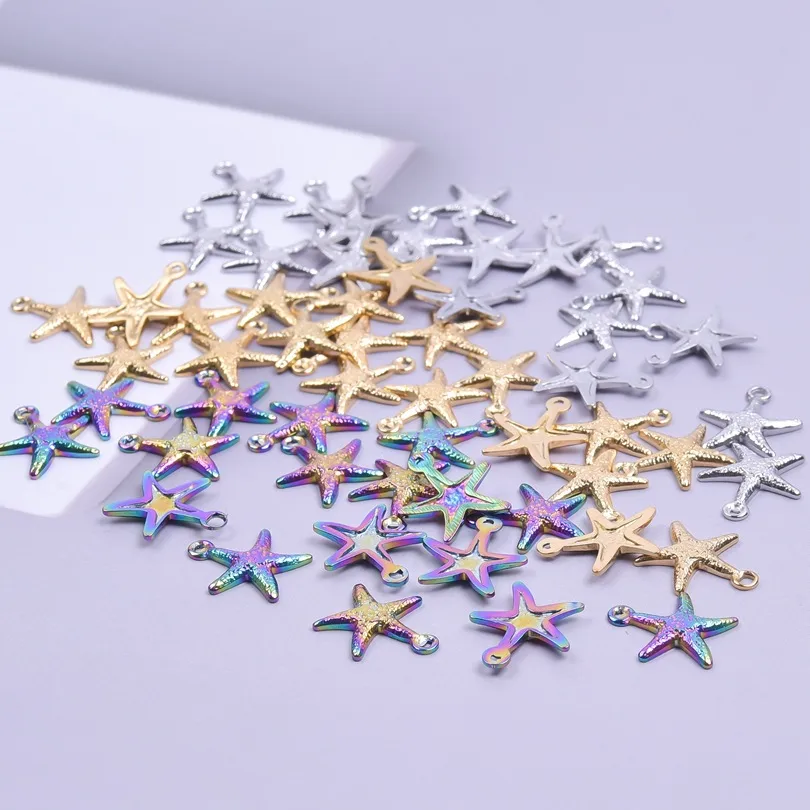 1 Piece Hole 1~1.9mm 304 Stainless Steel 18K Gold Plated Starfish Sandblasted Polished Pendant display picture 4