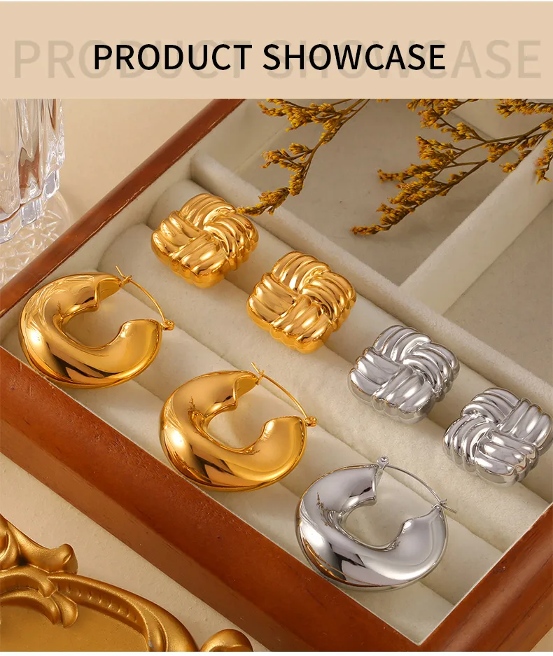 1 Pair Casual Simple Style U Shape Lines Plating 304 Stainless Steel 18K Gold Plated Ear Studs display picture 5