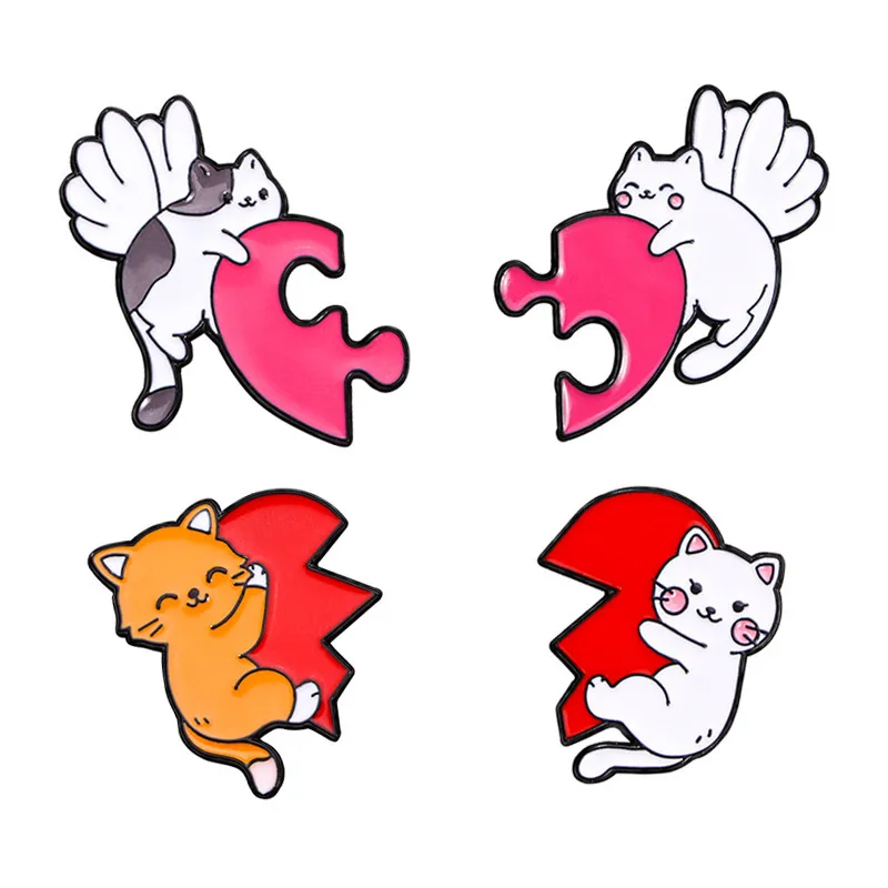Cartoon Style Cute Simple Style Heart Shape Cat Alloy Enamel Plating Unisex Brooches Collar Pin display picture 9