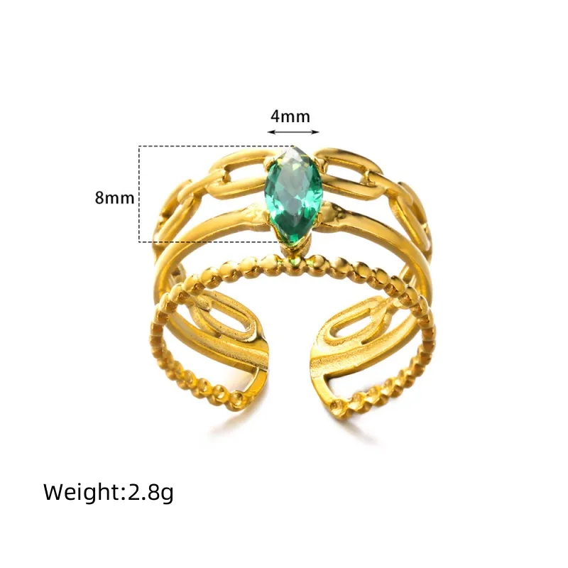 304 Stainless Steel 18K Gold Plated Simple Style Shiny Plating Inlay Solid Color Zircon Open Rings display picture 1