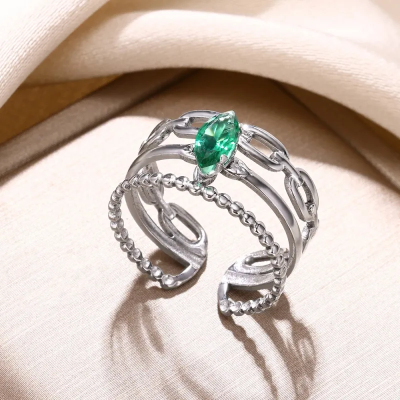 304 Stainless Steel 18K Gold Plated Simple Style Shiny Plating Inlay Solid Color Zircon Open Rings display picture 3