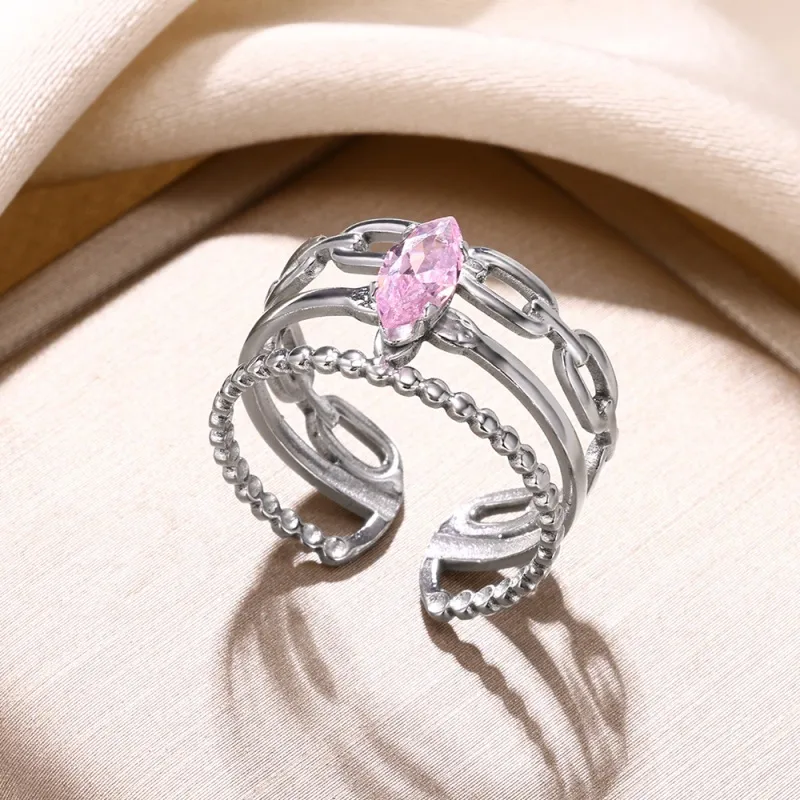 304 Stainless Steel 18K Gold Plated Simple Style Shiny Plating Inlay Solid Color Zircon Open Rings display picture 4