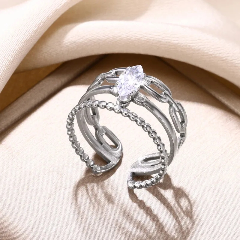 304 Stainless Steel 18K Gold Plated Simple Style Shiny Plating Inlay Solid Color Zircon Open Rings display picture 5