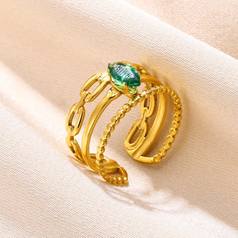 304 Stainless Steel 18K Gold Plated Simple Style Shiny Plating Inlay Solid Color Zircon Open Rings display picture 8