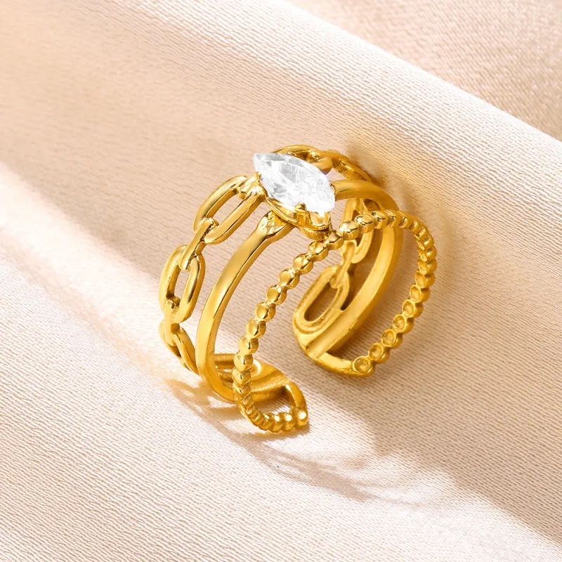 304 Stainless Steel 18K Gold Plated Simple Style Shiny Plating Inlay Solid Color Zircon Open Rings display picture 10