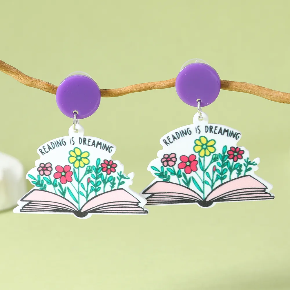 1 Pair IG Style Cute Book Letter Flower Painted Arylic Drop Earrings display picture 4