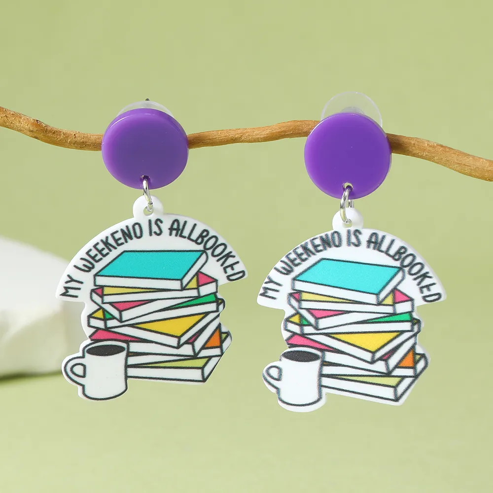 1 Pair IG Style Cute Book Letter Flower Painted Arylic Drop Earrings display picture 16