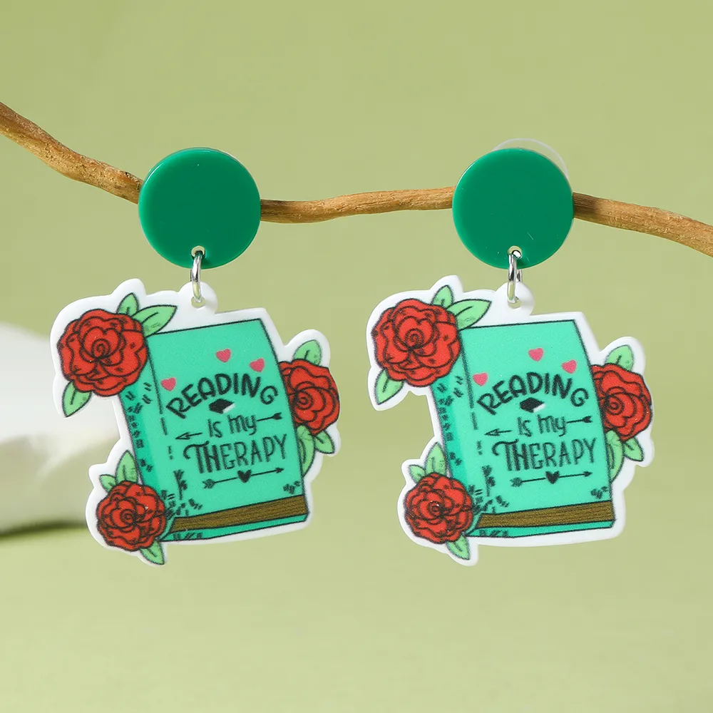 1 Pair IG Style Cute Book Letter Flower Painted Arylic Drop Earrings display picture 1