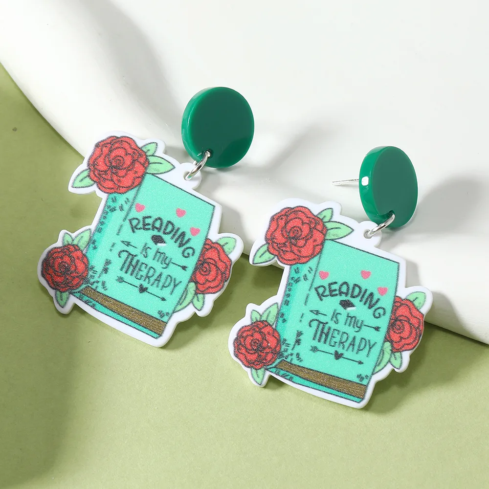 1 Pair IG Style Cute Book Letter Flower Painted Arylic Drop Earrings display picture 3