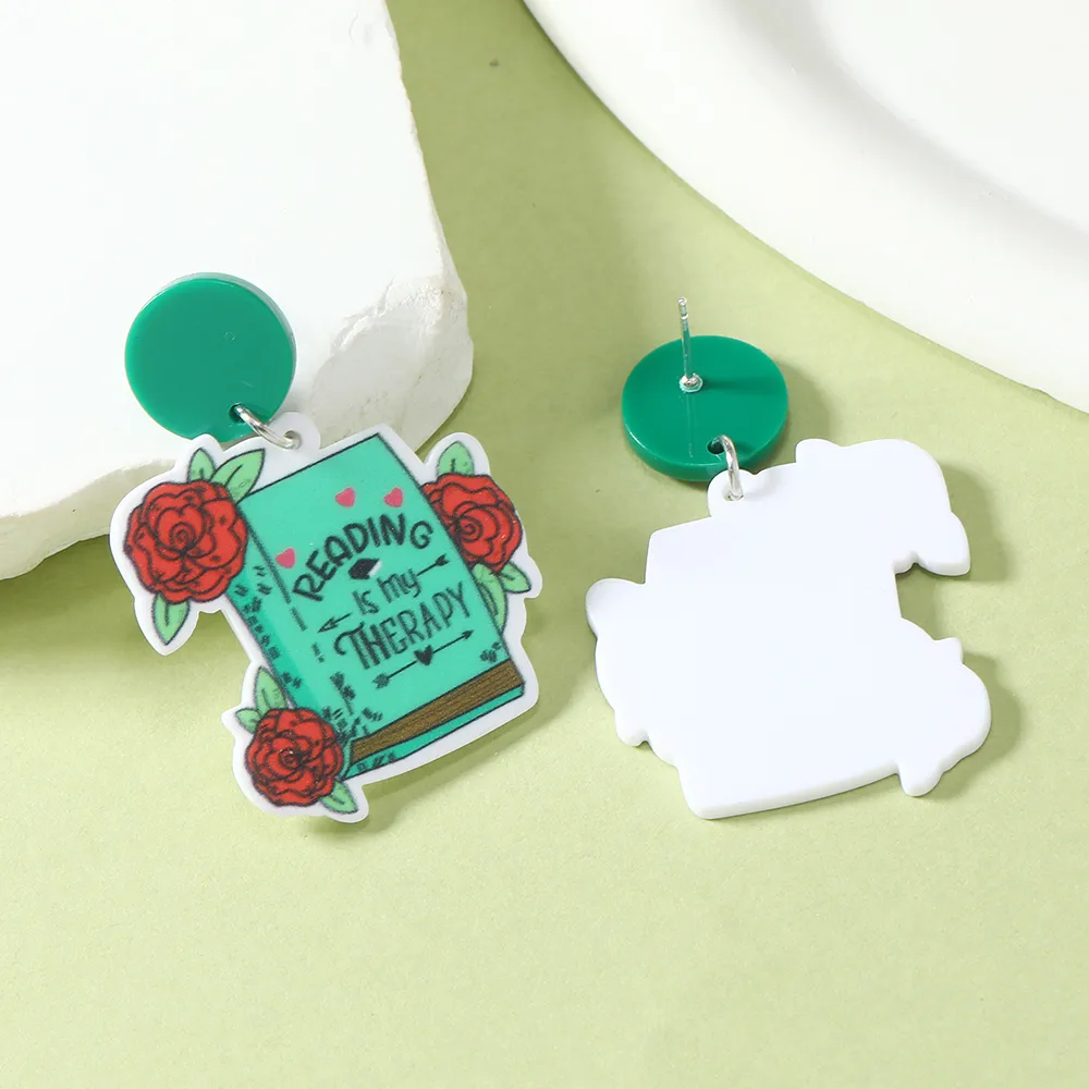 1 Pair IG Style Cute Book Letter Flower Painted Arylic Drop Earrings display picture 2