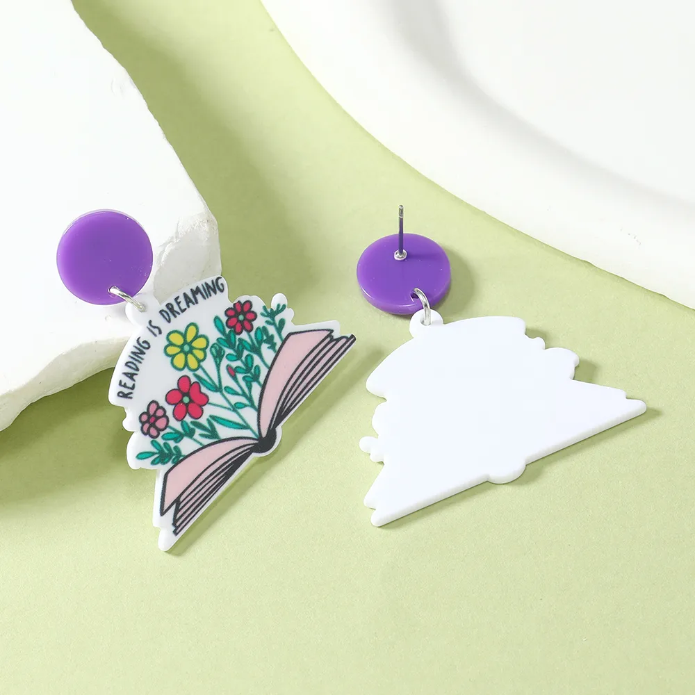 1 Pair IG Style Cute Book Letter Flower Painted Arylic Drop Earrings display picture 5