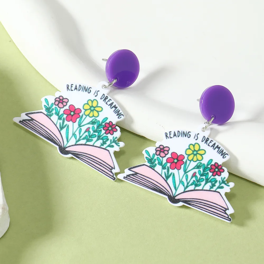1 Pair IG Style Cute Book Letter Flower Painted Arylic Drop Earrings display picture 6
