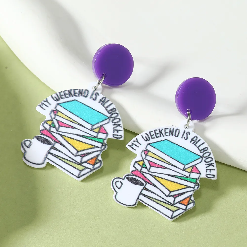 1 Pair IG Style Cute Book Letter Flower Painted Arylic Drop Earrings display picture 17