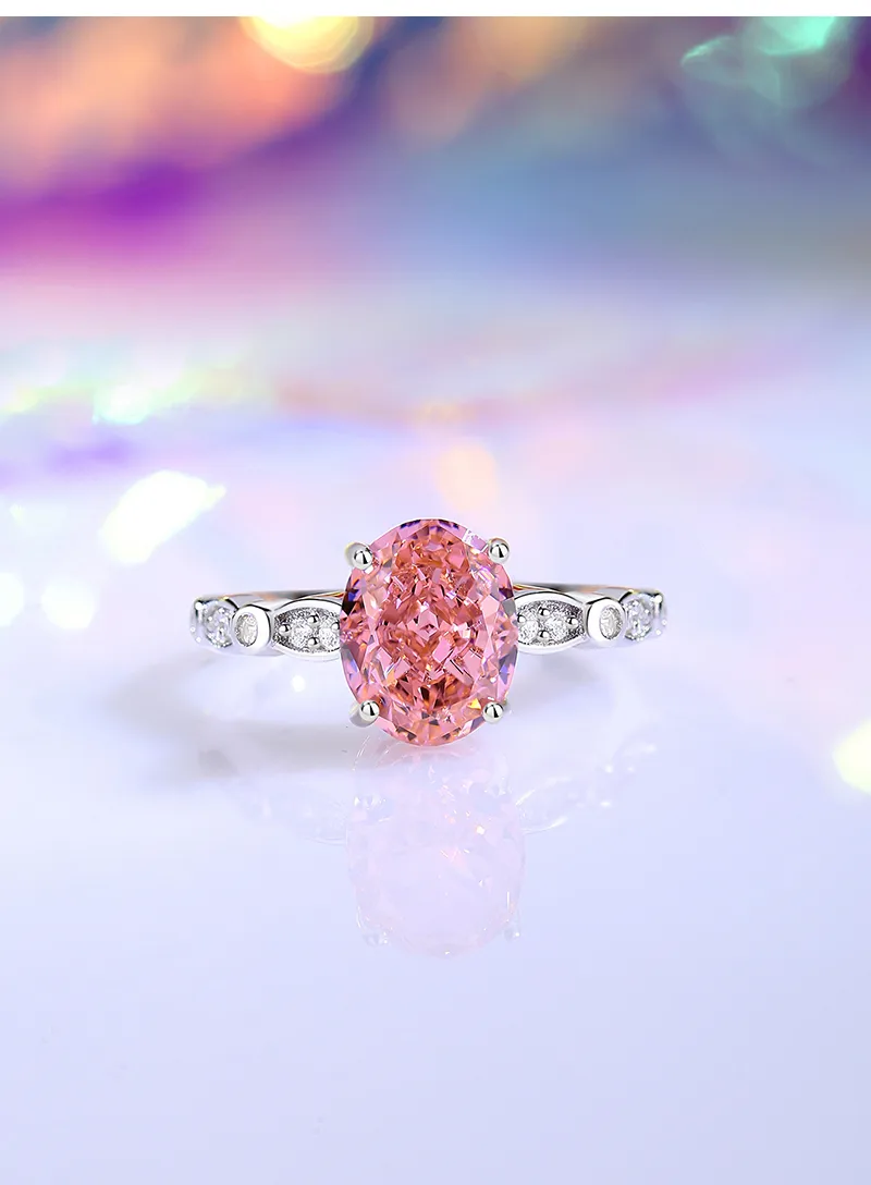 925 Sterling Silver Zircon Oval Rings display picture 2