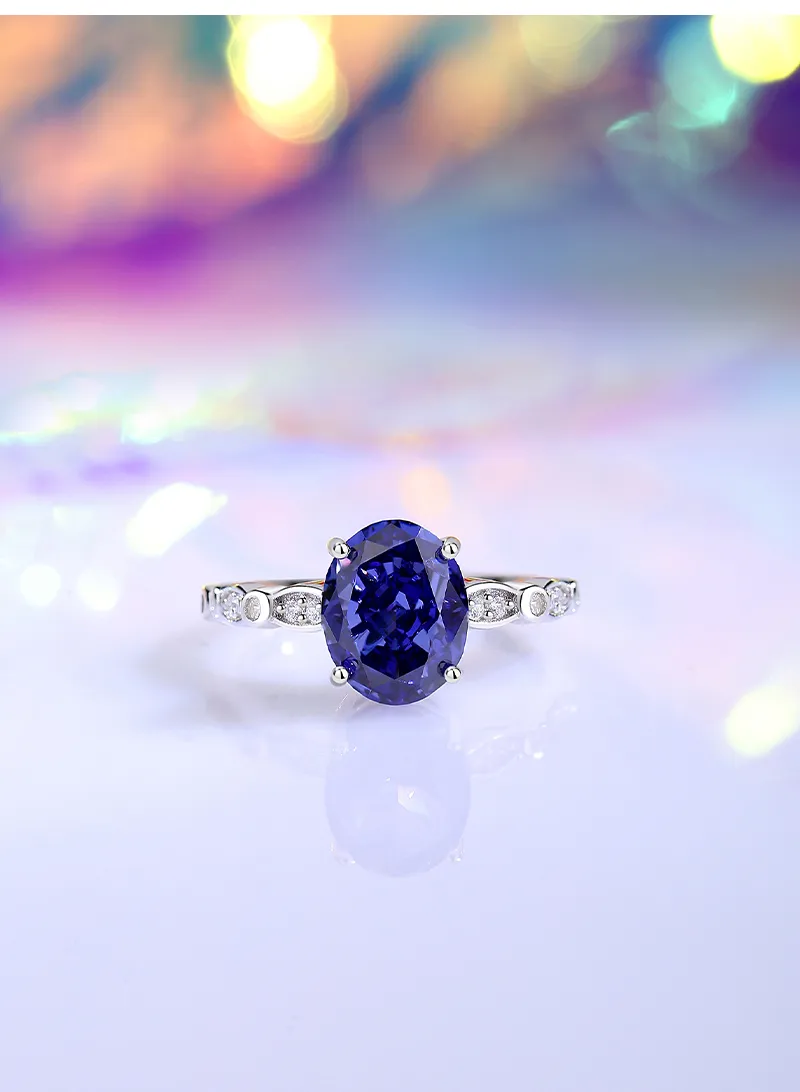 925 Sterling Silver Zircon Oval Rings display picture 3