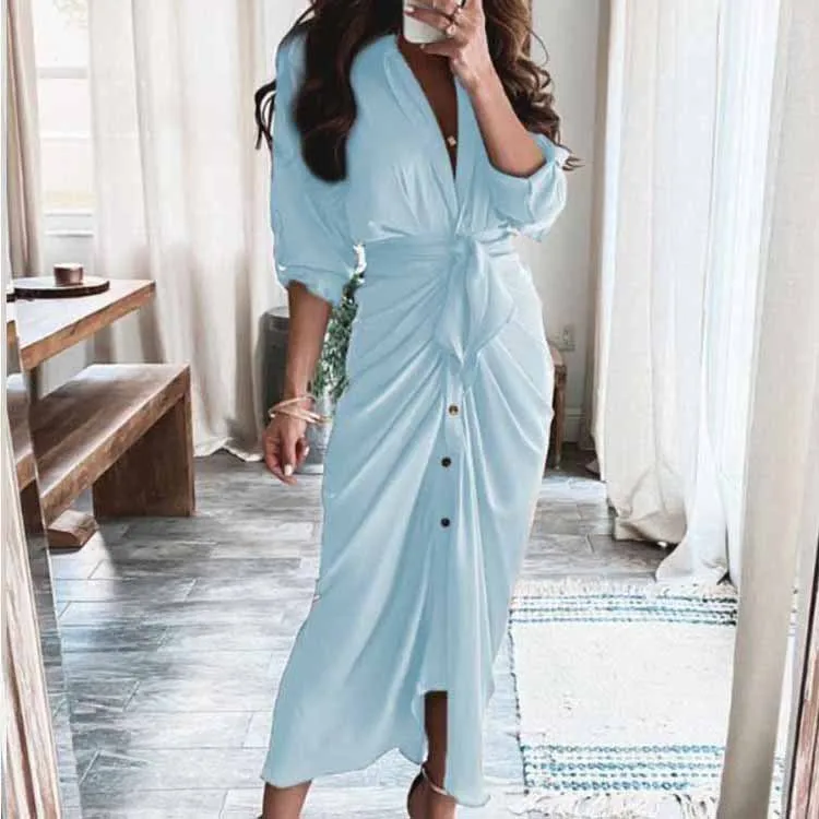 Women's Sheath Dress Bodycon Dress Elegant V Neck Straps Ruched Long Sleeve Stripe Midi Dress Business Date display picture 1