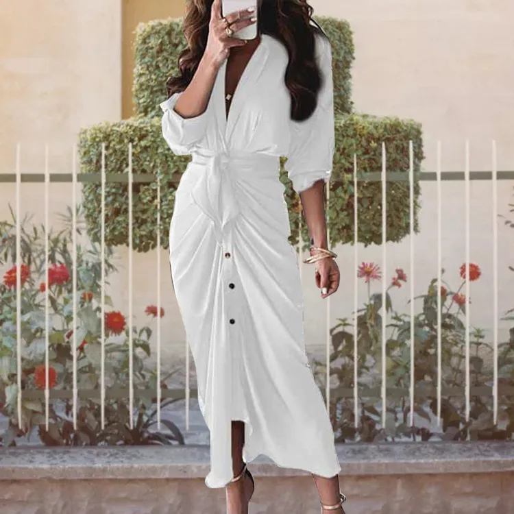 Women's Sheath Dress Bodycon Dress Elegant V Neck Straps Ruched Long Sleeve Stripe Midi Dress Business Date display picture 7