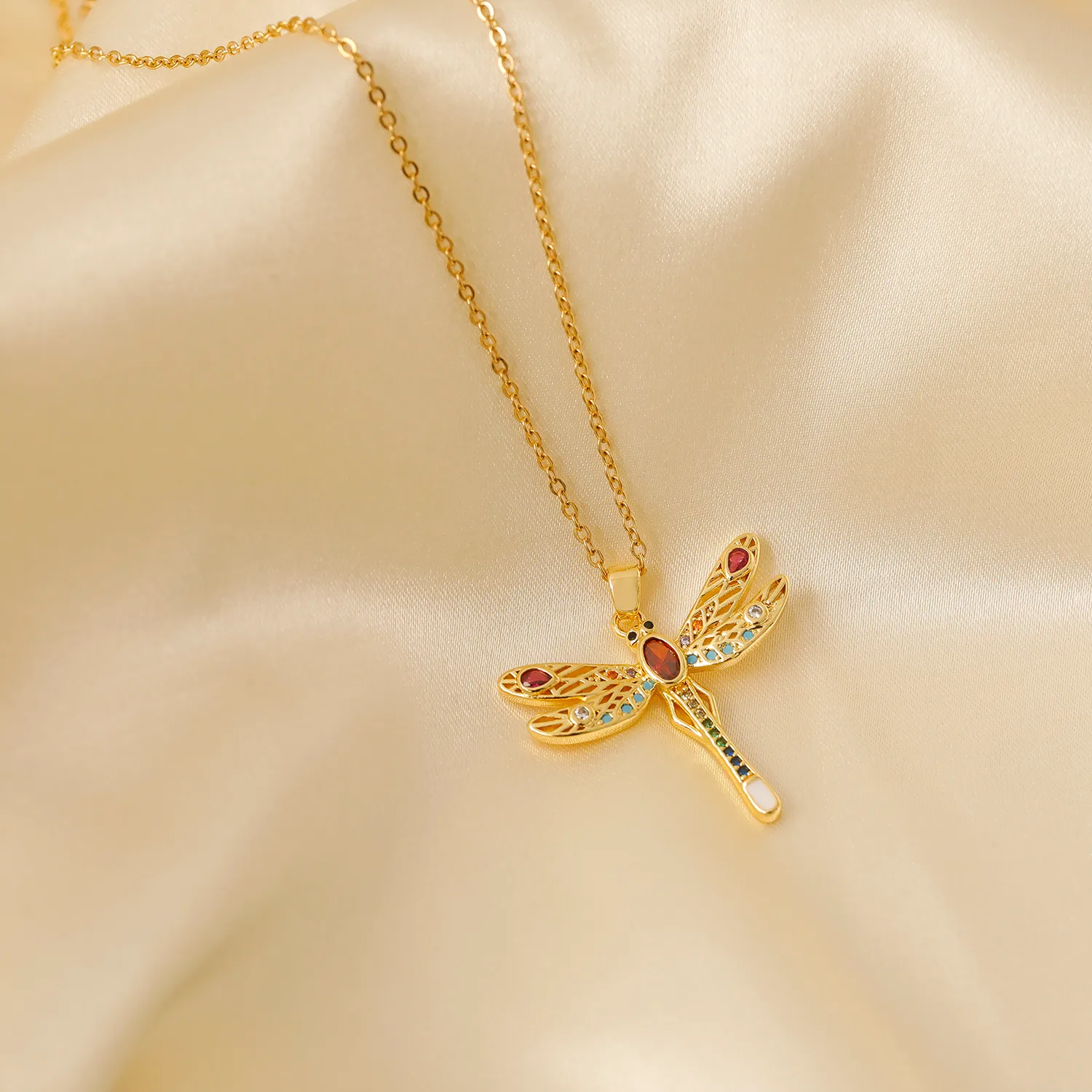 Wholesale IG Style Y2K Vacation Dragonfly Copper Inlay 18K Gold Plated Zircon Pendant Necklace display picture 2
