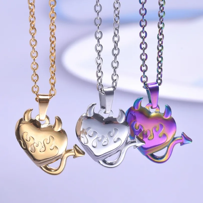 304 Stainless Steel 18K Gold Plated Basic Modern Style Classic Style Plating Geometric Demon Heart Shape Pendant Necklace display picture 1