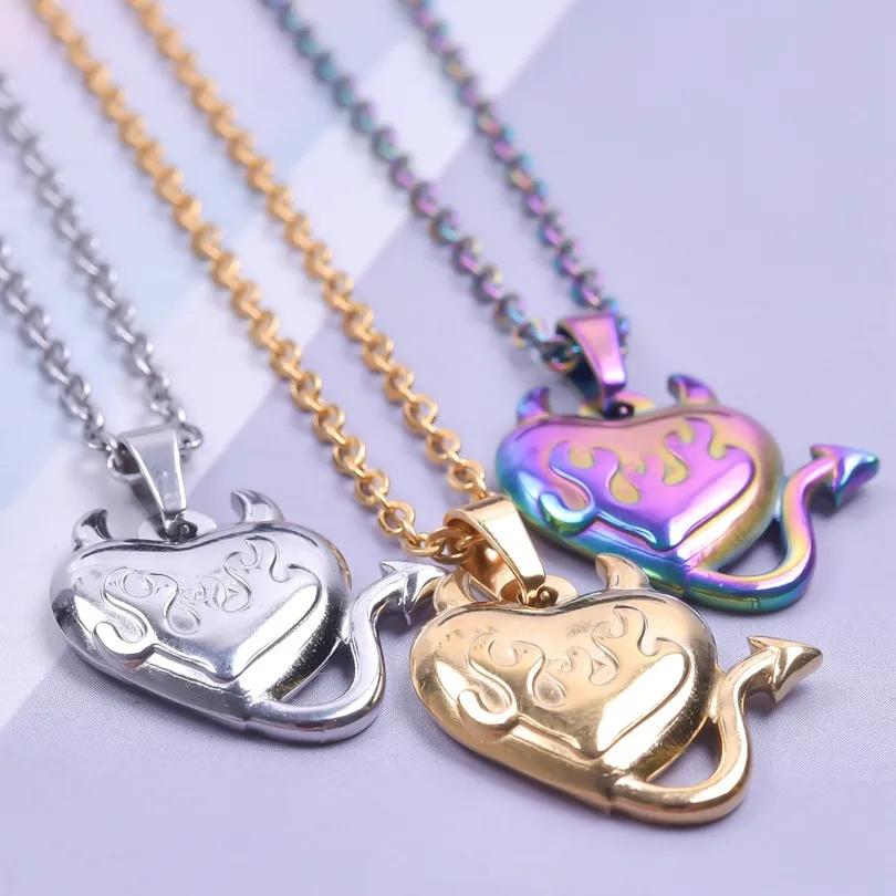 304 Stainless Steel 18K Gold Plated Basic Modern Style Classic Style Plating Geometric Demon Heart Shape Pendant Necklace display picture 2