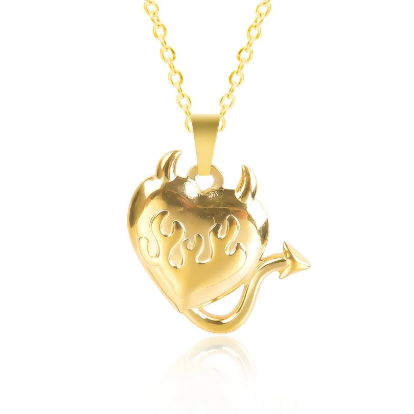 304 Stainless Steel 18K Gold Plated Basic Modern Style Classic Style Plating Geometric Demon Heart Shape Pendant Necklace display picture 9