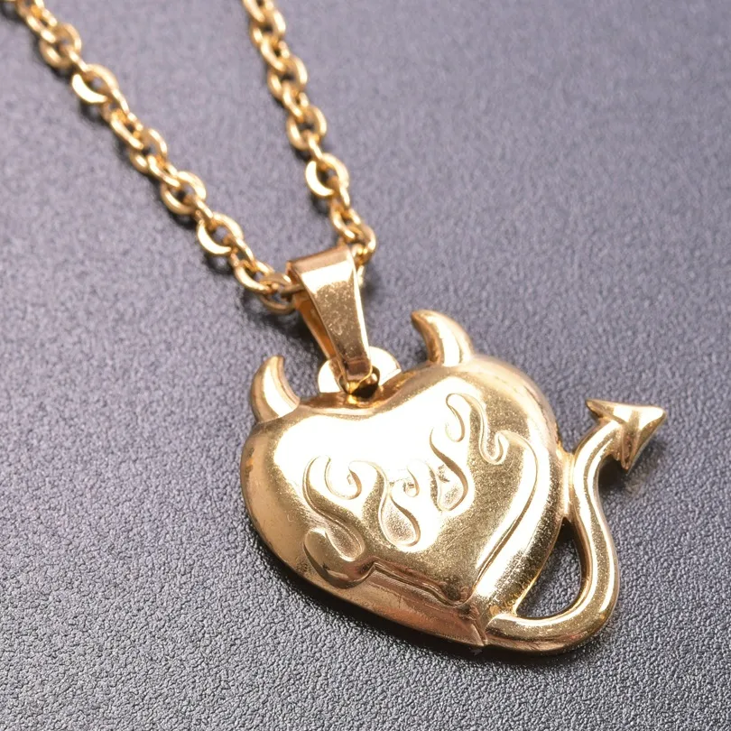 304 Stainless Steel 18K Gold Plated Basic Modern Style Classic Style Plating Geometric Demon Heart Shape Pendant Necklace display picture 11
