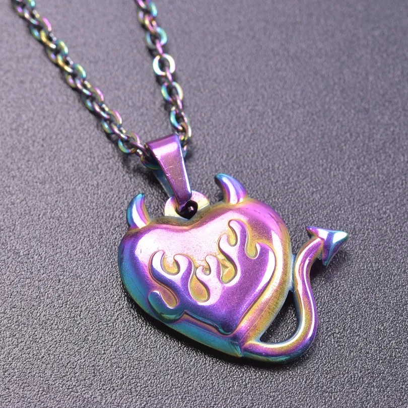 304 Stainless Steel 18K Gold Plated Basic Modern Style Classic Style Plating Geometric Demon Heart Shape Pendant Necklace display picture 14
