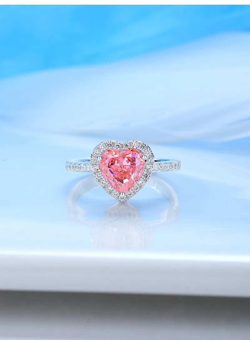 Sterling Silver Y2K Sweet Shiny Shiny Metallic Plating Heart Shape Zircon Rings display picture 2