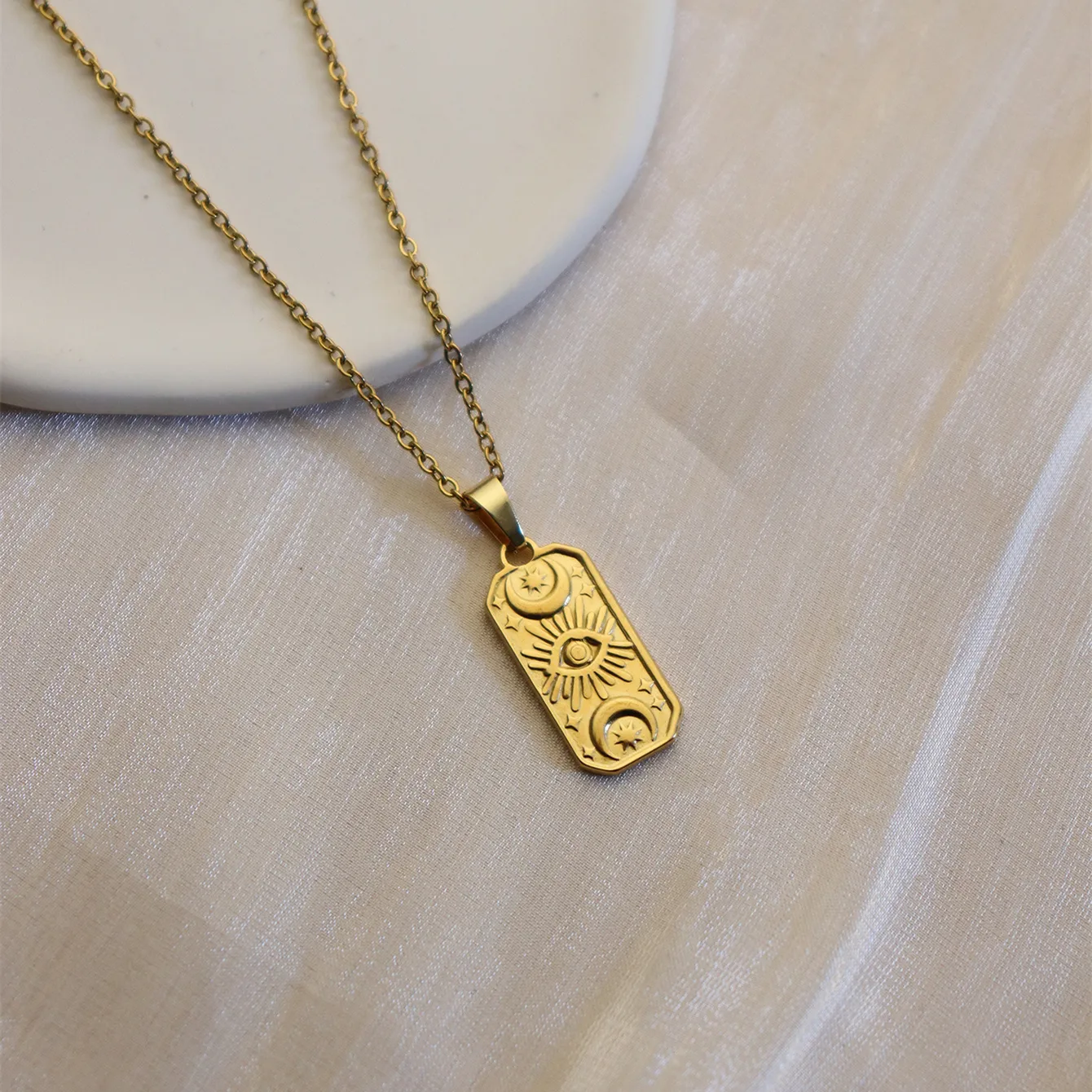304 Stainless Steel 18K Gold Plated Simple Style Plating Inlay Sun Water Droplets Eye Natural Stone Pendant Necklace display picture 36