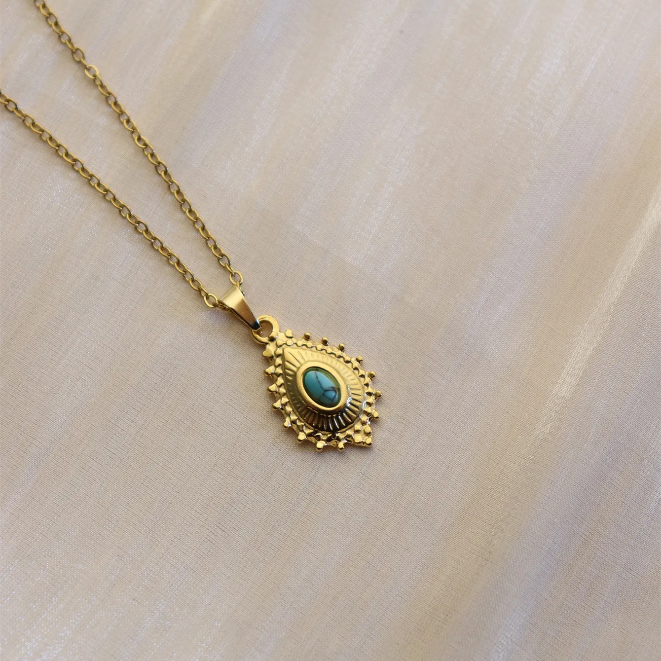 304 Stainless Steel 18K Gold Plated Simple Style Plating Inlay Sun Water Droplets Eye Natural Stone Pendant Necklace display picture 19