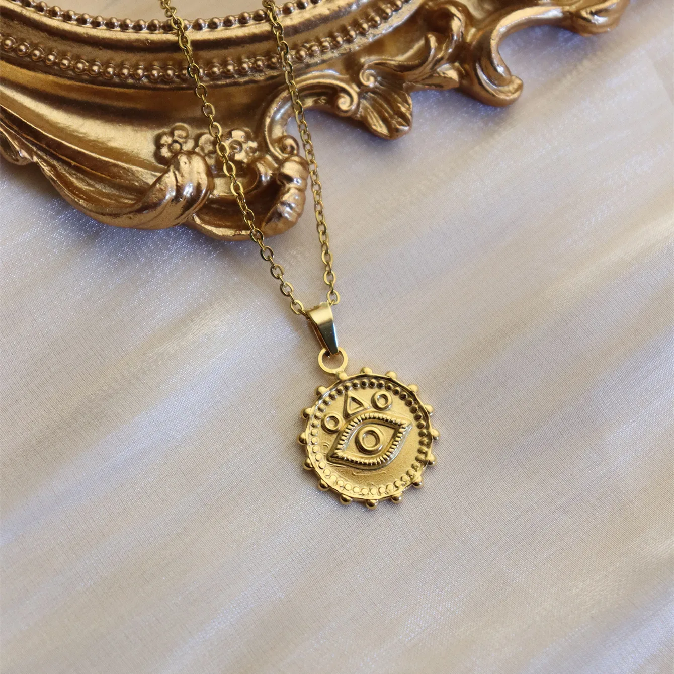 304 Stainless Steel 18K Gold Plated Simple Style Plating Inlay Sun Water Droplets Eye Natural Stone Pendant Necklace display picture 32