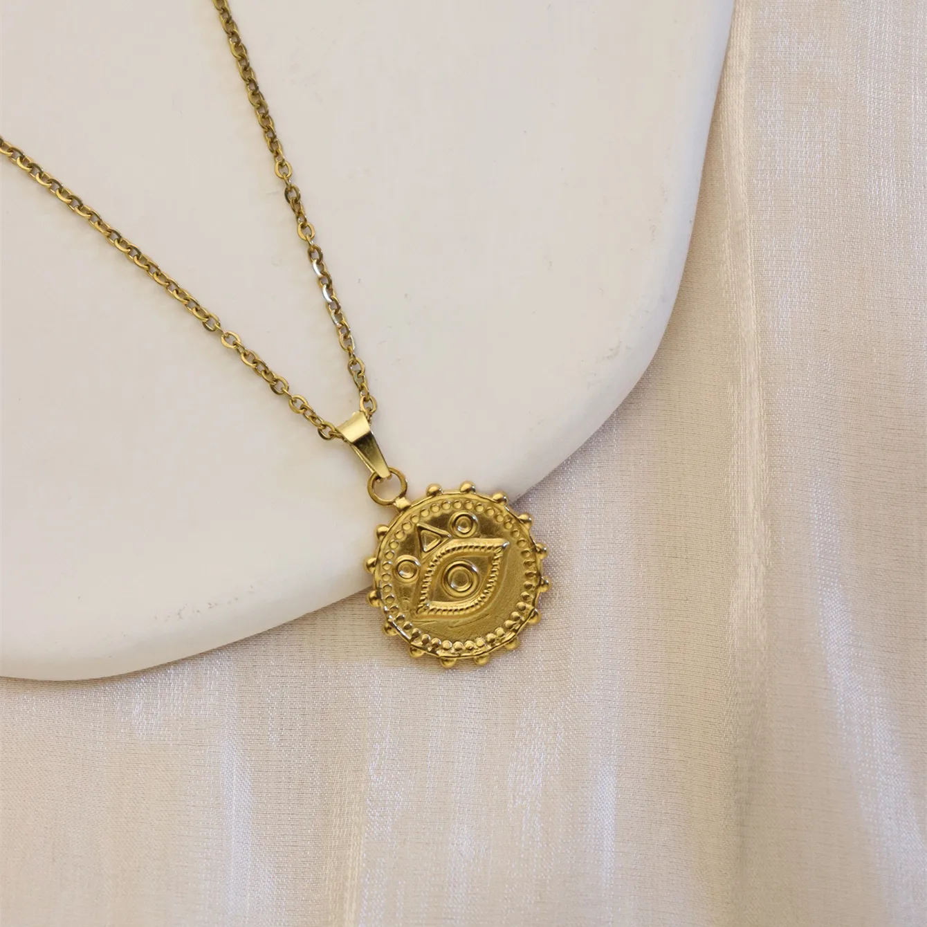 304 Stainless Steel 18K Gold Plated Simple Style Plating Inlay Sun Water Droplets Eye Natural Stone Pendant Necklace display picture 33