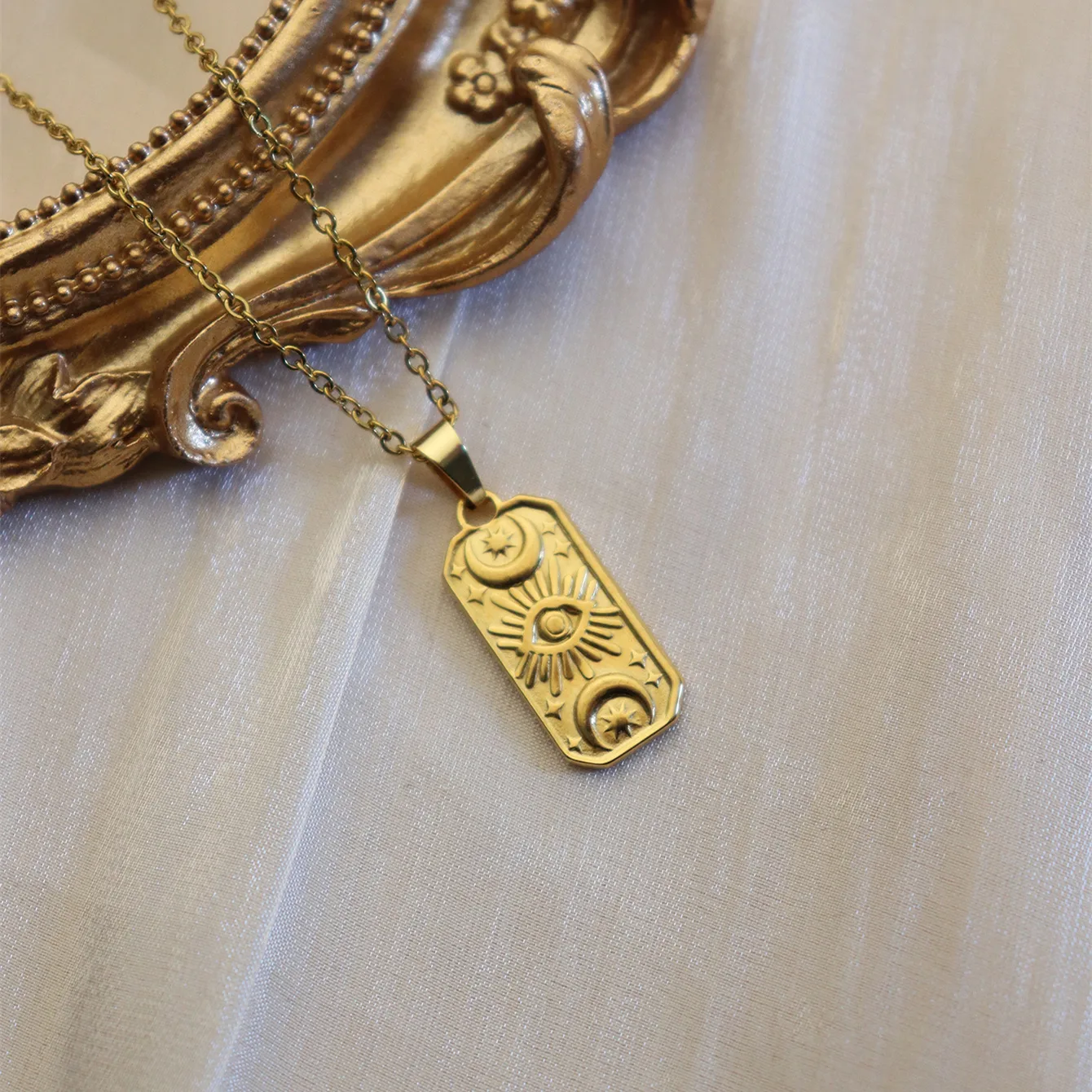 304 Stainless Steel 18K Gold Plated Simple Style Plating Inlay Sun Water Droplets Eye Natural Stone Pendant Necklace display picture 37