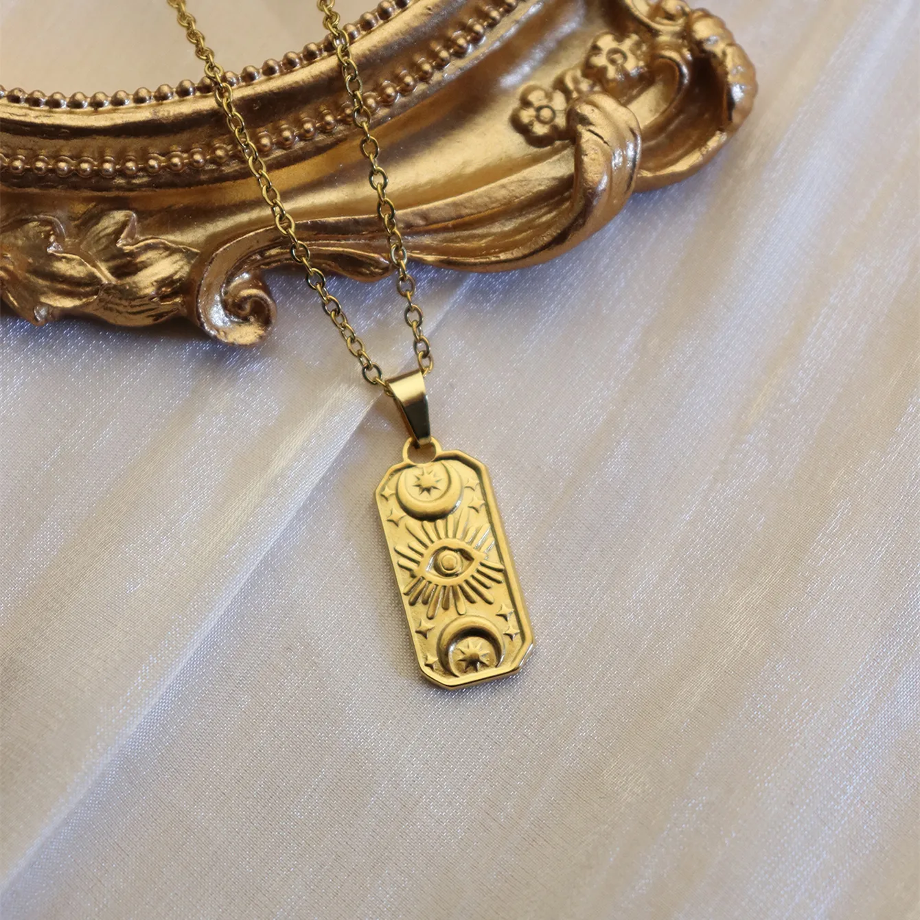 304 Stainless Steel 18K Gold Plated Simple Style Plating Inlay Sun Water Droplets Eye Natural Stone Pendant Necklace display picture 38