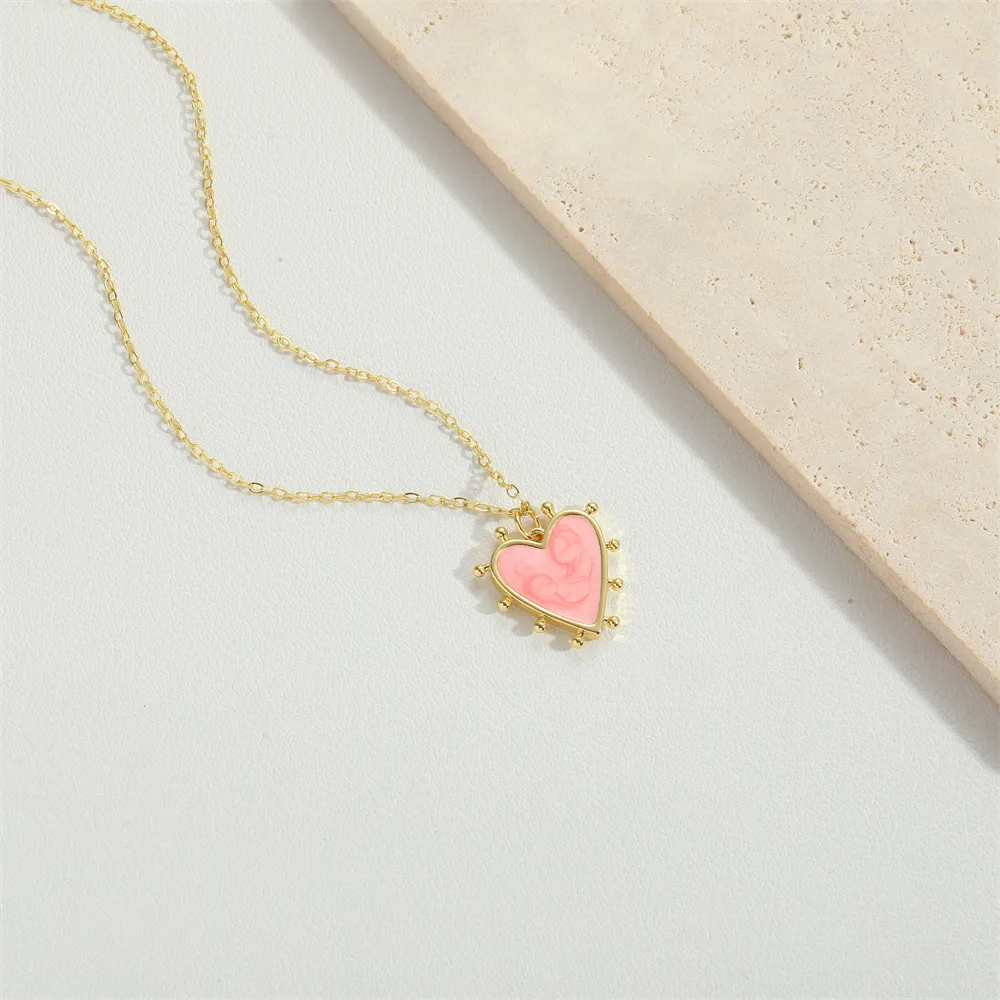 Wholesale Vintage Style Simple Style Commute Heart Shape Copper Enamel 14K Gold Plated Pendant Necklace display picture 3