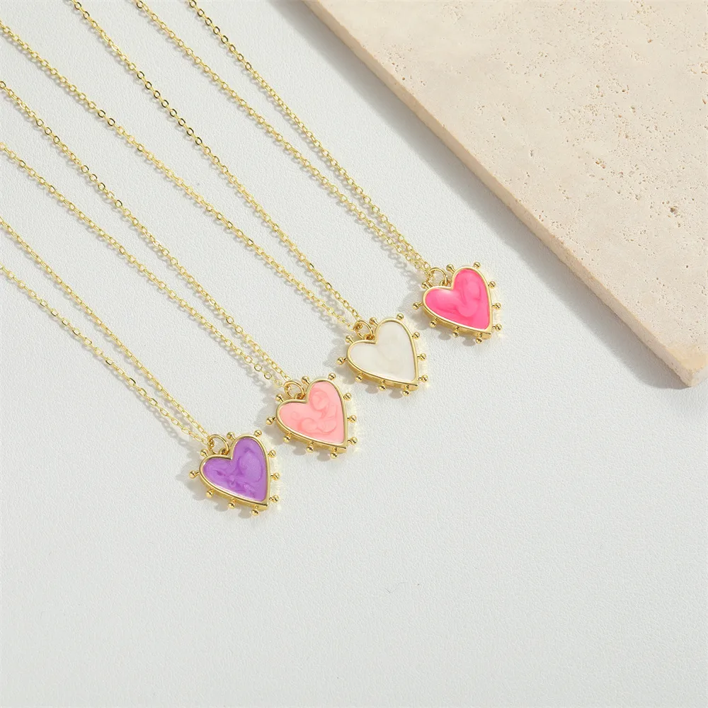 Wholesale Vintage Style Simple Style Commute Heart Shape Copper Enamel 14K Gold Plated Pendant Necklace display picture 1