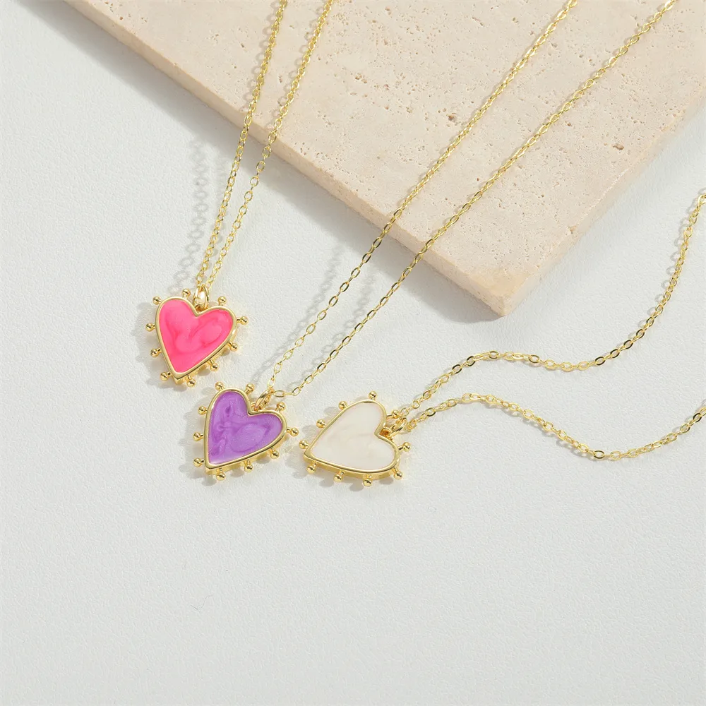 Wholesale Vintage Style Simple Style Commute Heart Shape Copper Enamel 14K Gold Plated Pendant Necklace display picture 2