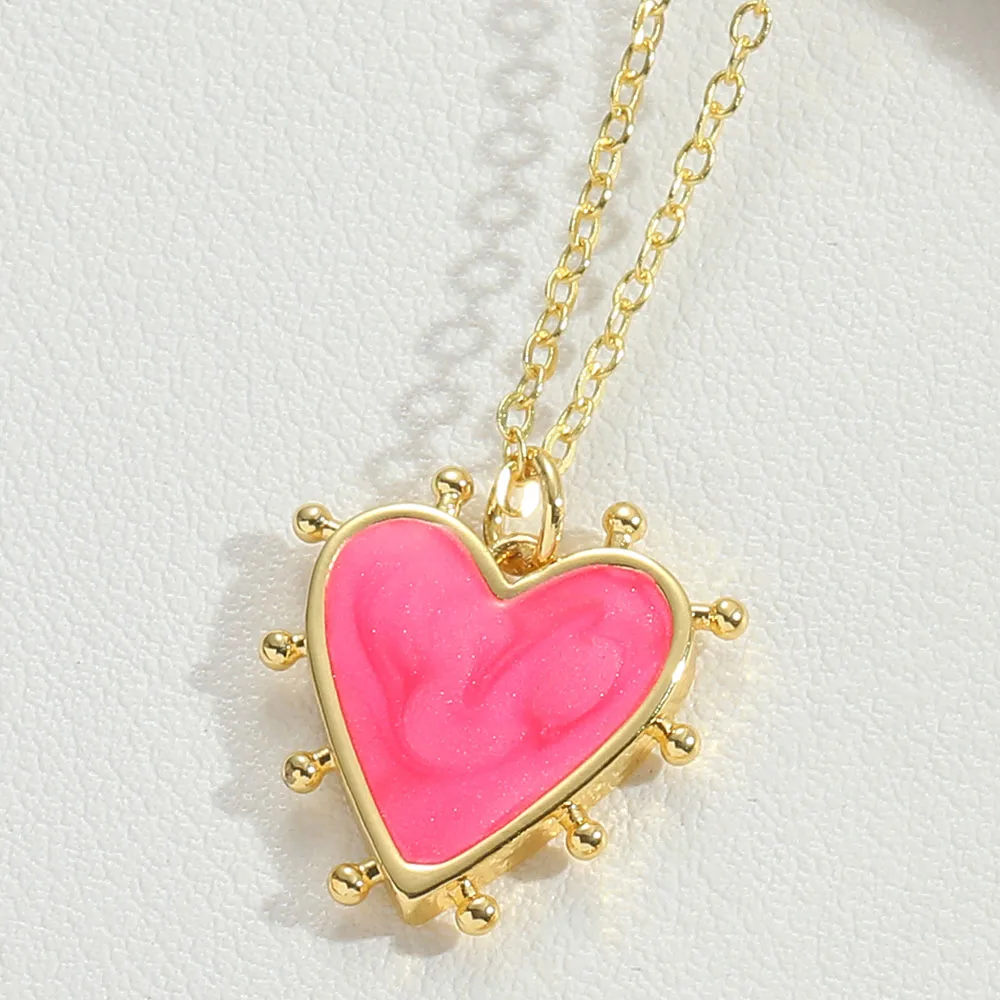 Wholesale Vintage Style Simple Style Commute Heart Shape Copper Enamel 14K Gold Plated Pendant Necklace display picture 8