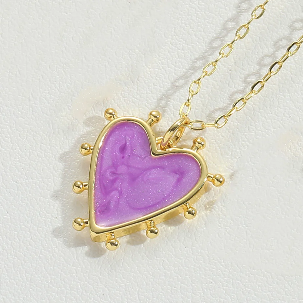 Wholesale Vintage Style Simple Style Commute Heart Shape Copper Enamel 14K Gold Plated Pendant Necklace display picture 5