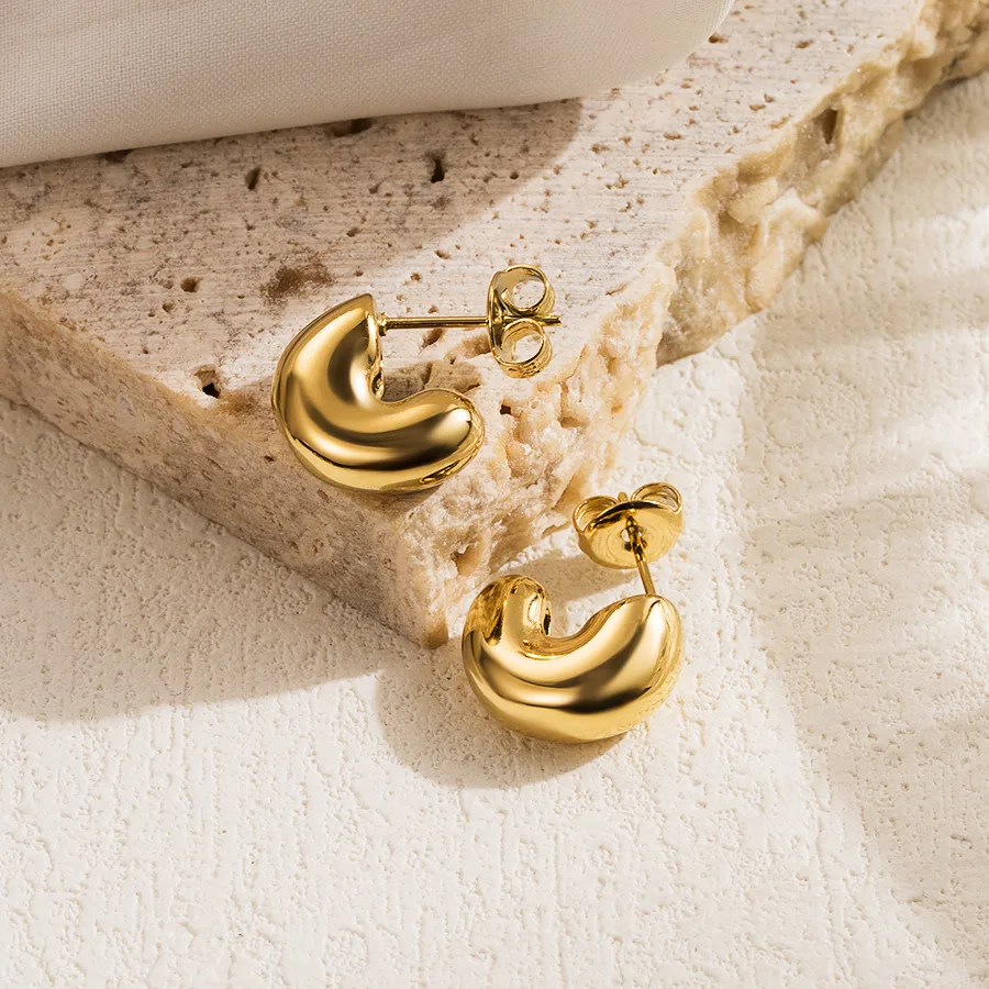 1 Pair Casual Simple Style Commute Round Solid Color Plating 304 Stainless Steel 18K Gold Plated Ear Studs display picture 7