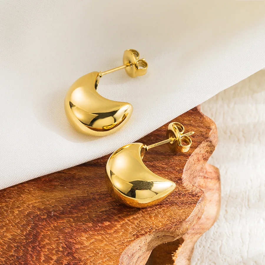 1 Pair Casual Simple Style Commute Round Solid Color Plating 304 Stainless Steel 18K Gold Plated Ear Studs display picture 6