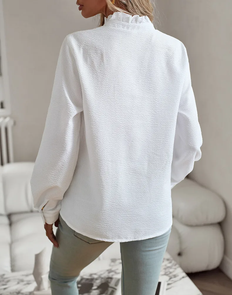 Women's Blouse Long Sleeve Blouses Frill Ruched Business Stripe Solid Color display picture 10