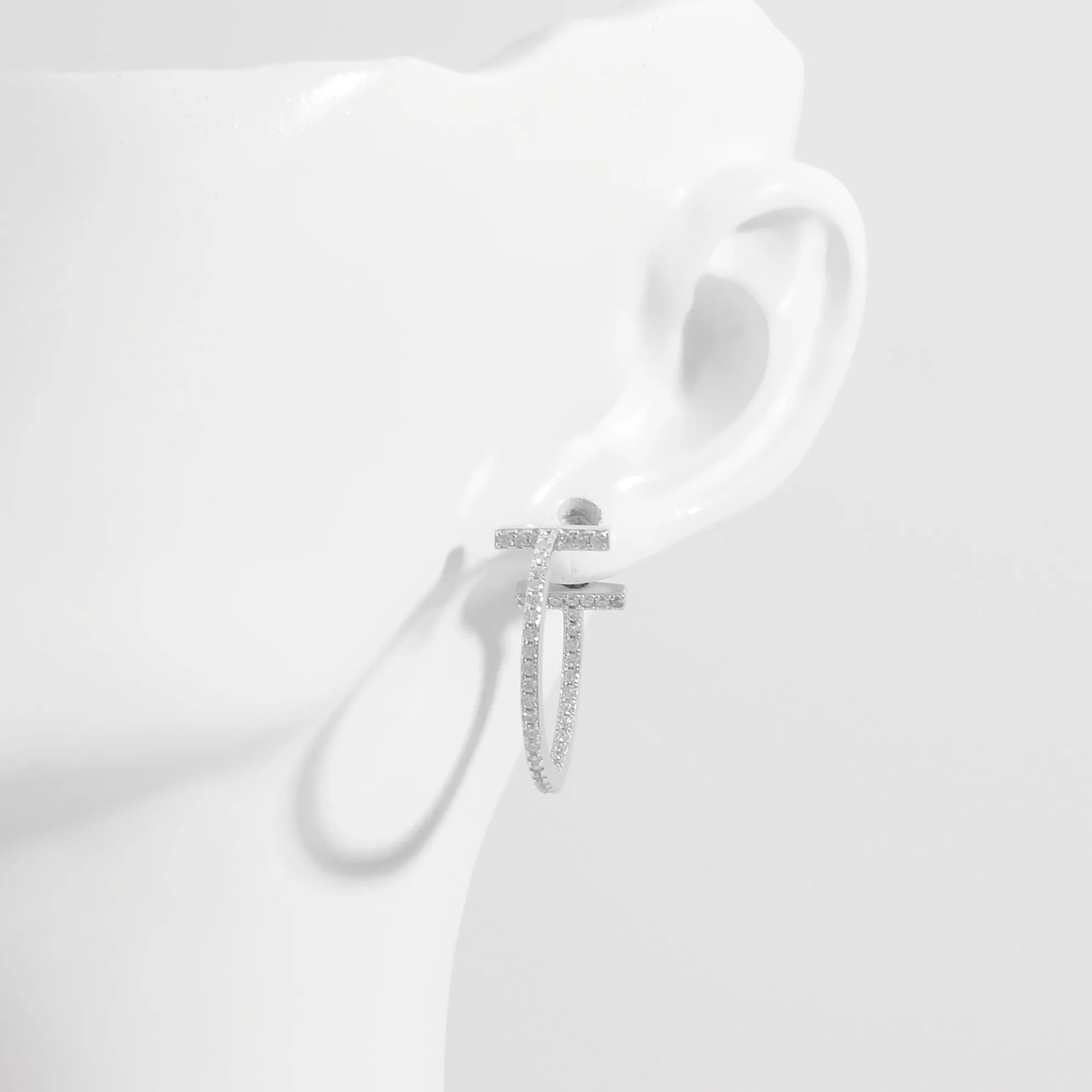 1 Pair White Gold Plated 925 Sterling Silver Zircon Semicircle Round Earrings display picture 3