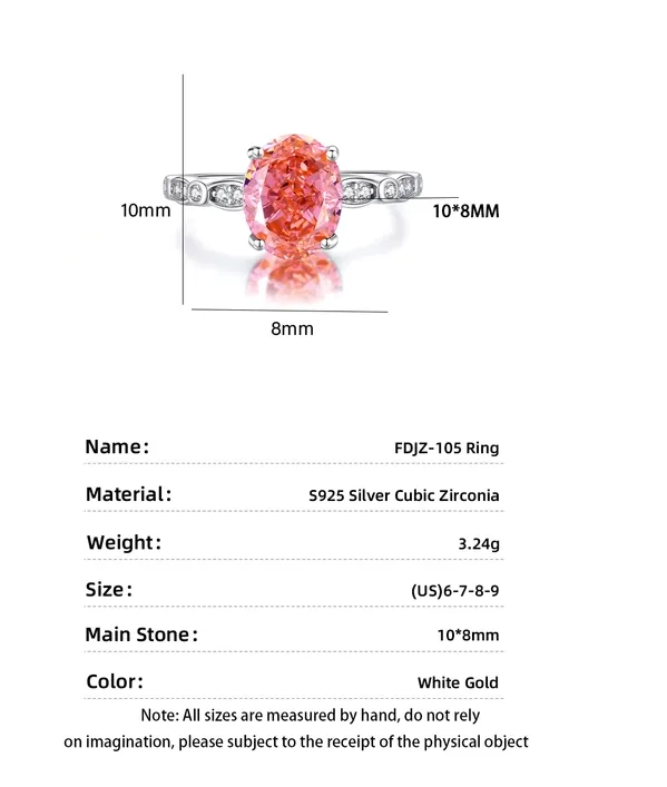 925 Sterling Silver Zircon Oval Rings display picture 4