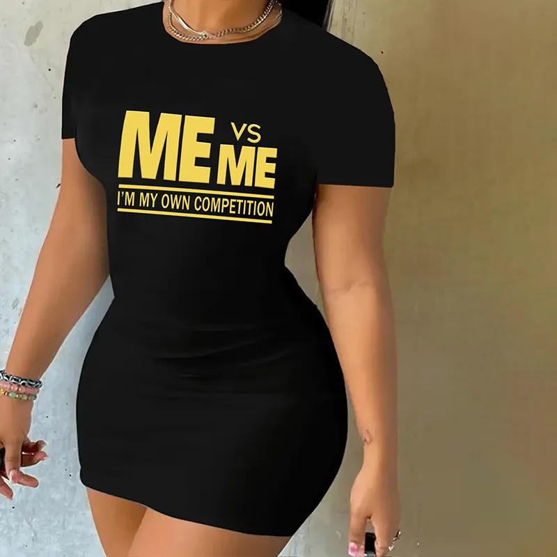 Women's T Shirt Dress Casual Round Neck Short Sleeve Letter Above Knee Daily display picture 9