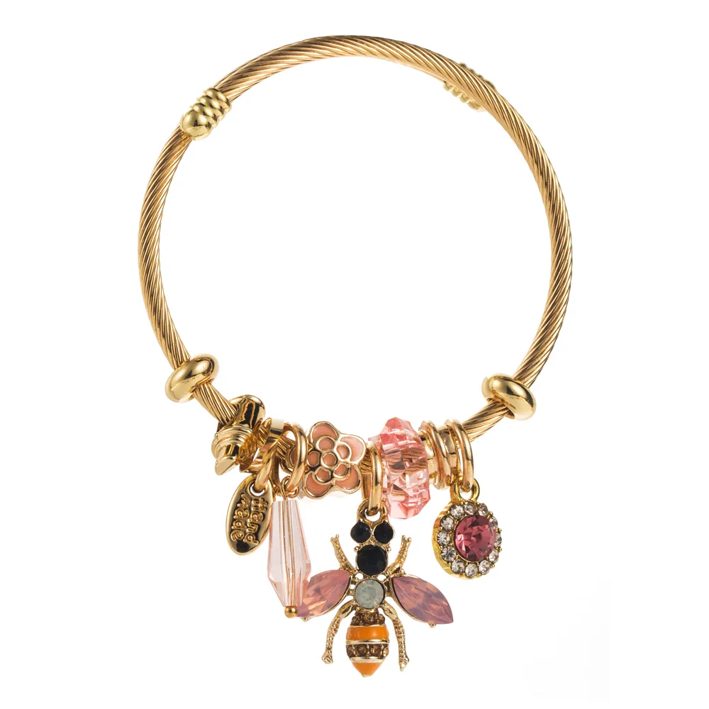 Casual Modern Style Classic Style Bee 304 Stainless Steel 14K Gold Plated Rhinestones Bangle In Bulk display picture 7