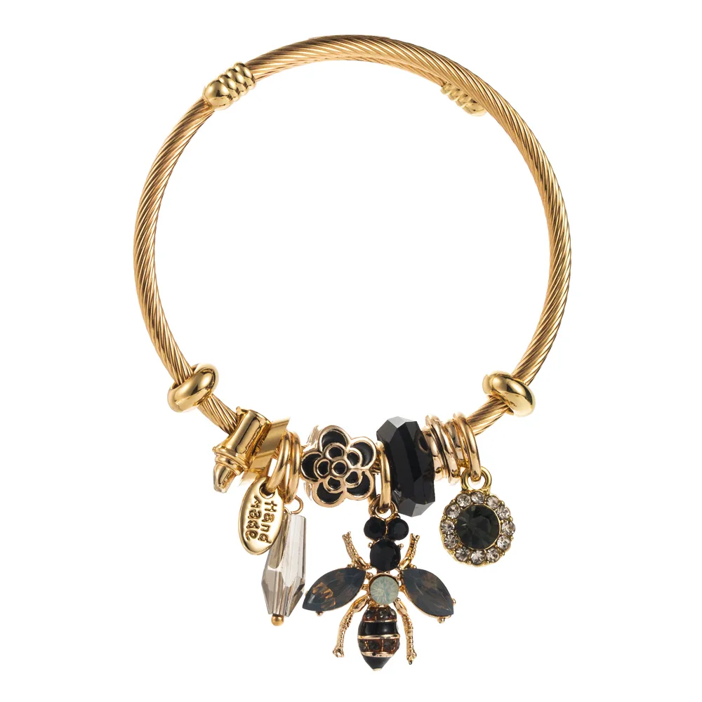 Casual Modern Style Classic Style Bee 304 Stainless Steel 14K Gold Plated Rhinestones Bangle In Bulk display picture 6