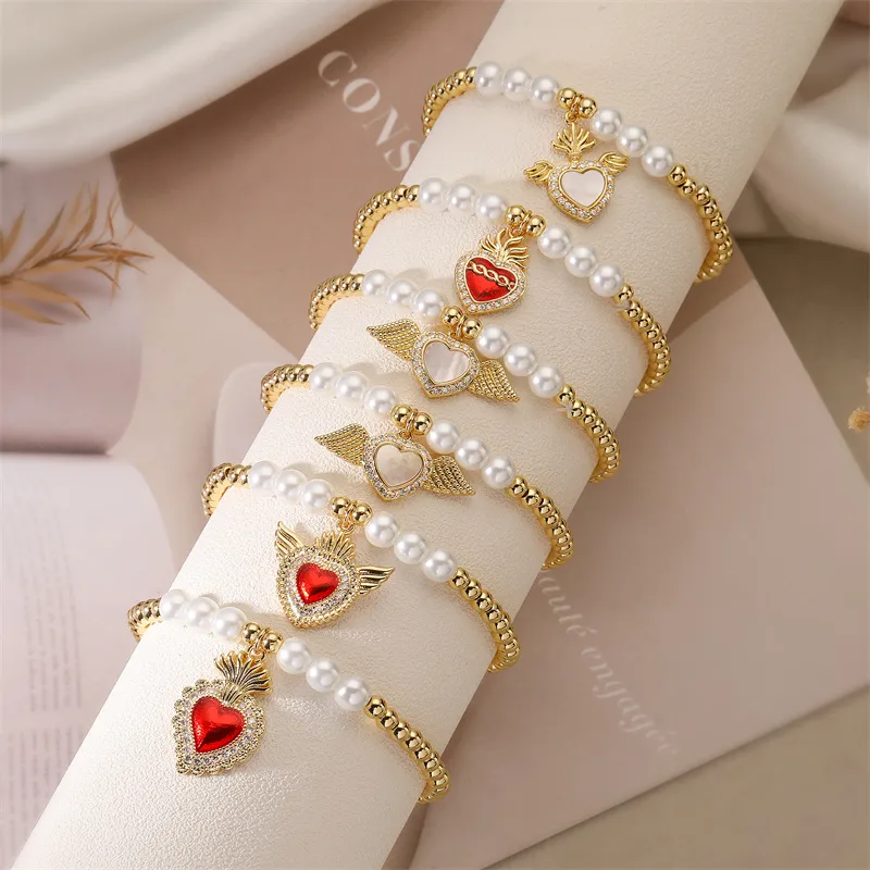 Copper Simple Style Shiny Plating Inlay Heart Shape Zircon Bracelets display picture 2