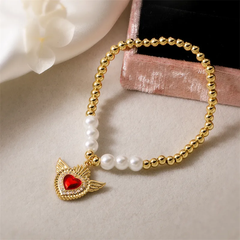 Copper Simple Style Shiny Plating Inlay Heart Shape Zircon Bracelets display picture 3