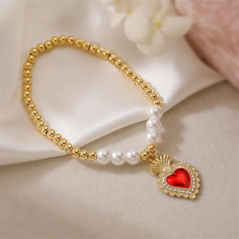 Copper Simple Style Shiny Plating Inlay Heart Shape Zircon Bracelets display picture 6